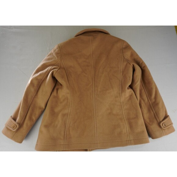 LL BEAN Bellandi Womens 4 Petite Italy 100% Wool Tan Pea Coat Jacket Thinsulate - Picture 8 of 8